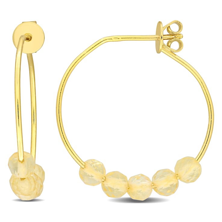 7/8ctw Citrine Bead Hoop Earrings in Yellow Plated Sterling Silver