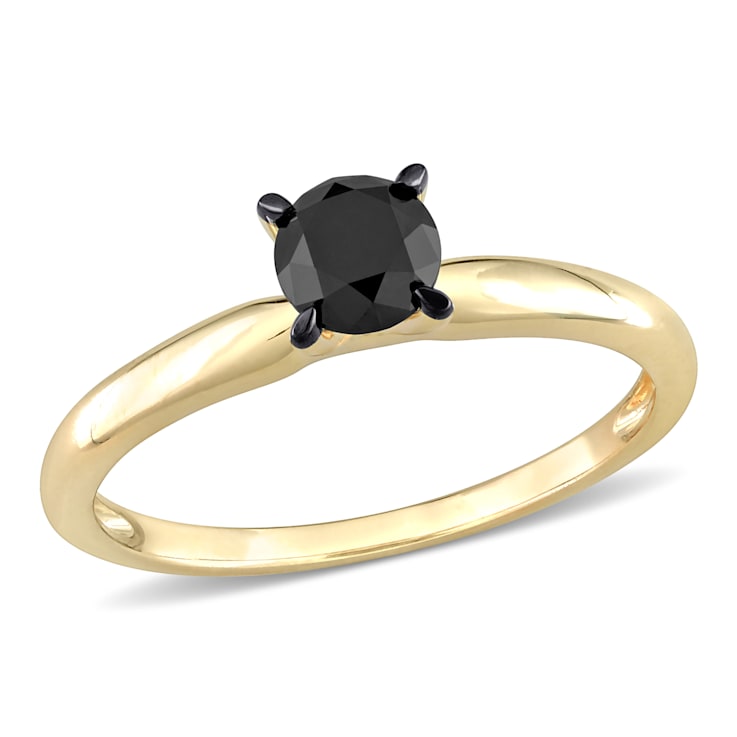 3/4 ct Black Diamond Solitaire Engagement Ring in 14K Yellow Gold