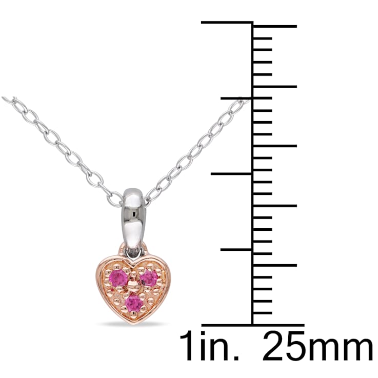 Created Pink Sapphire Accent Trillium Child's Pendant with Chain in
2-Tone Sterling Silver