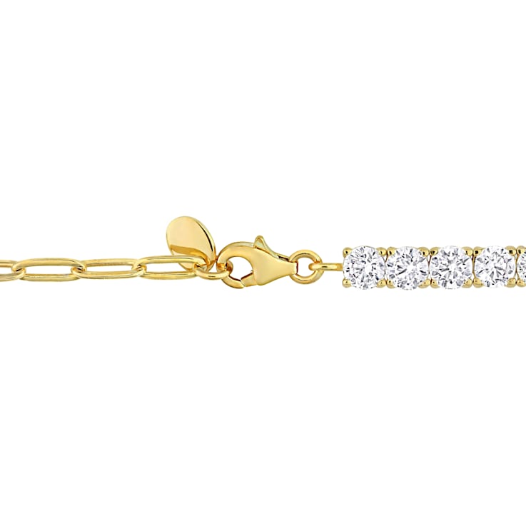 6ctw Created White Sapphire Semi Tennis Bracelet with Chain in Yellow
Rhodium Over Sterling Silver