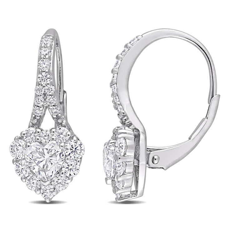 2 CT DEW Created Moissanite Heart Halo Leverback Earrings in Sterling Silver