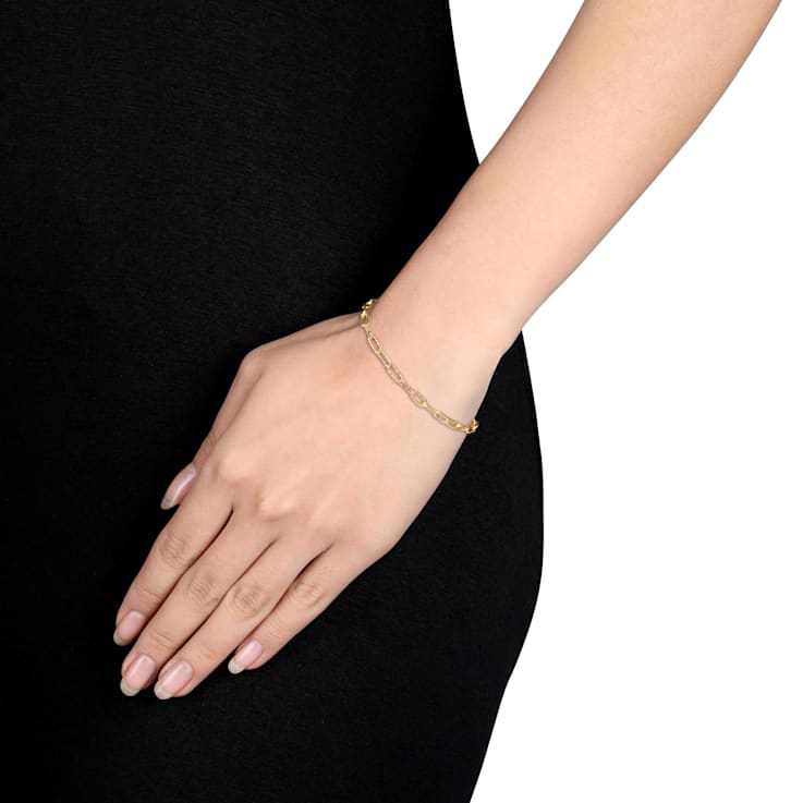 3.5MM Fancy Paperclip Chain Bracelet in 18K Yellow Gold Over Sterling Silver