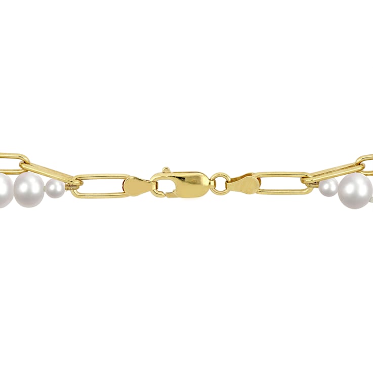 7-7.5 MM Freshwater Cultured Pearl Link Layered Necklace in 18K Yellow
Gold Over Sterling Silver