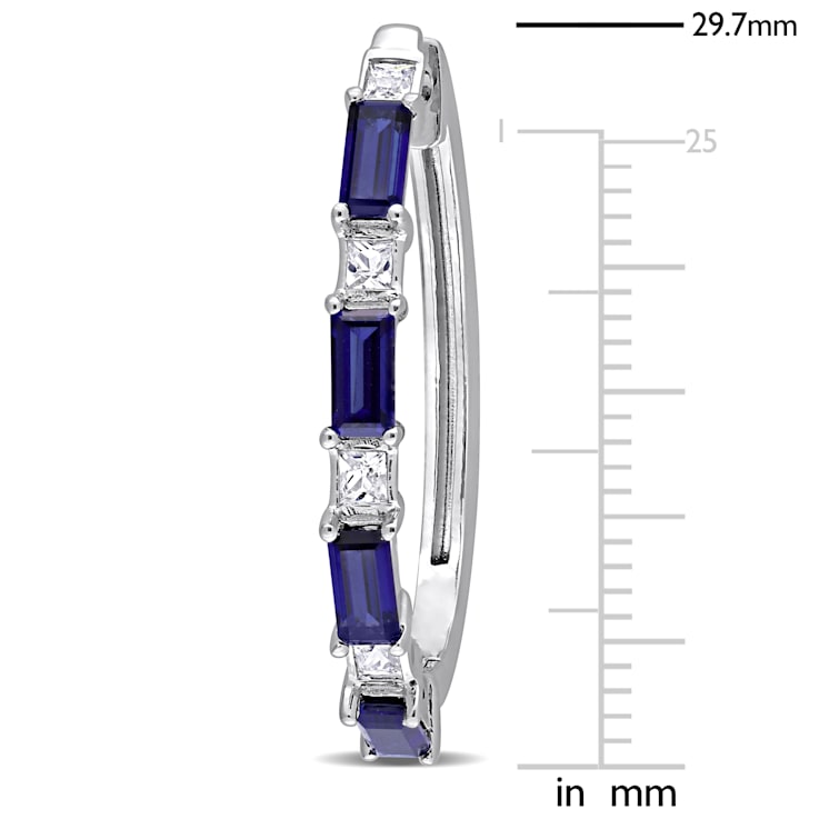 3 5/8 CT TGW Created Blue and White Sapphire Oval Hoop Earrings in
Sterling Silver