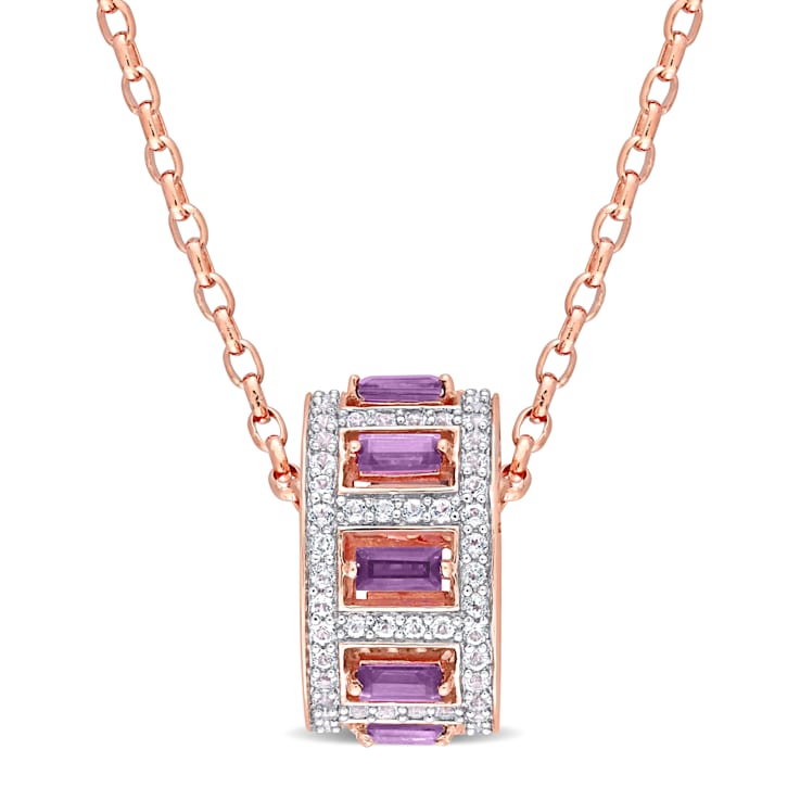 2 1/7 CT TGW Amethyst and White Topaz Pendant with Chain in Rose Plated
Sterling Silver