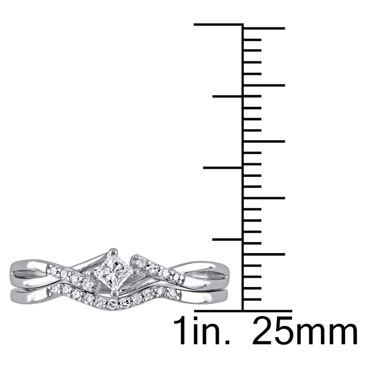 1/5 CT TW Princess Cut Diamond Crossover Bridal Set in Sterling Silver
