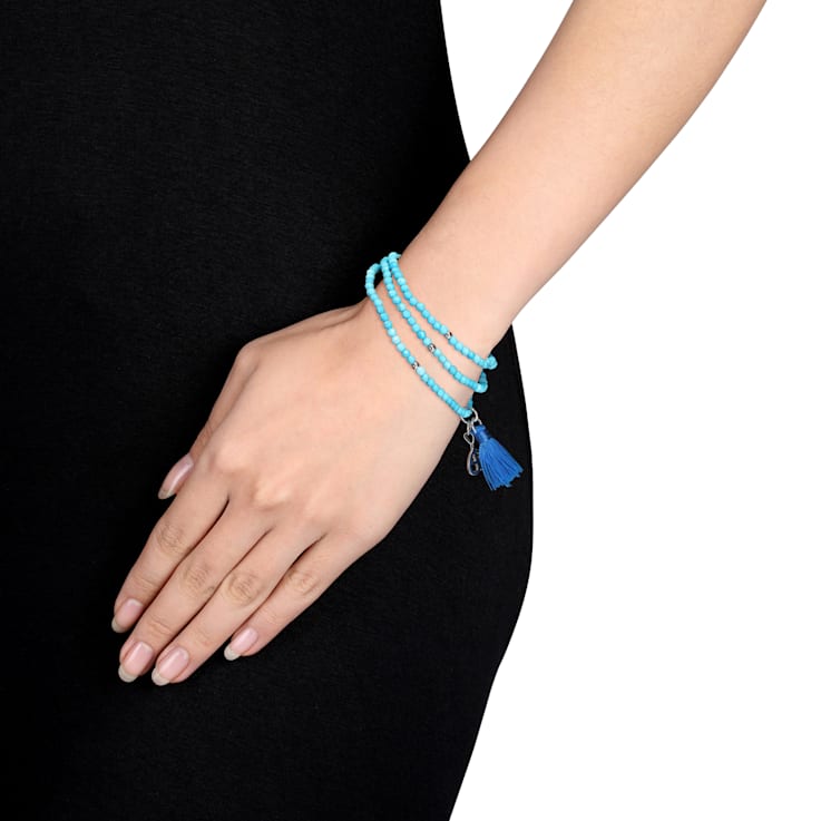 20" Dyed Howlite Bead Bracelet with Blue Tassel and Heart Charm in
Sterling Silver