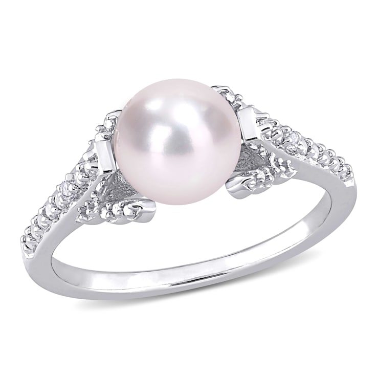 7-7.5MM Freshwater Cultured Pearl and Diamond Accent Vintage Ring in
Sterling Silver