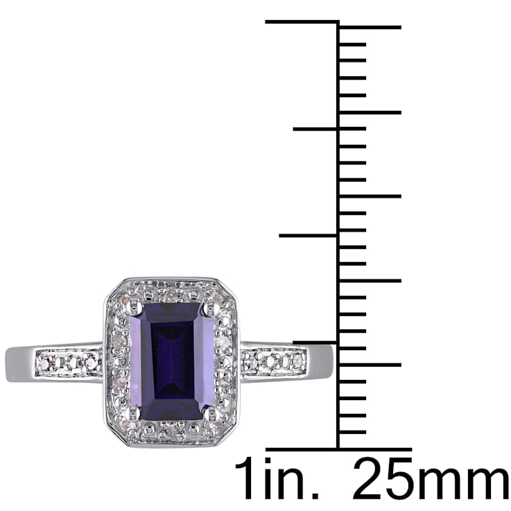 1 1/2 CT TGW Created Blue Sapphire and Diamond Accent Halo Ring in
Sterling Silver