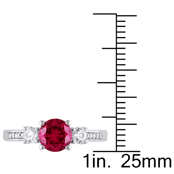 1 1/3 CT TGW Created Ruby, White Sapphire & Diamond Accent 3-Stone
Engagement Ring in 10K White Gold