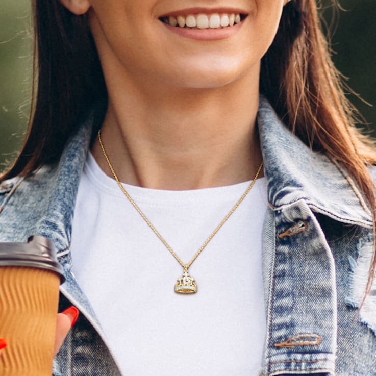 1/4 CT TGW Created White Sapphire Crown Pendant with Chain in White
& Yellow Plated Sterling Silver