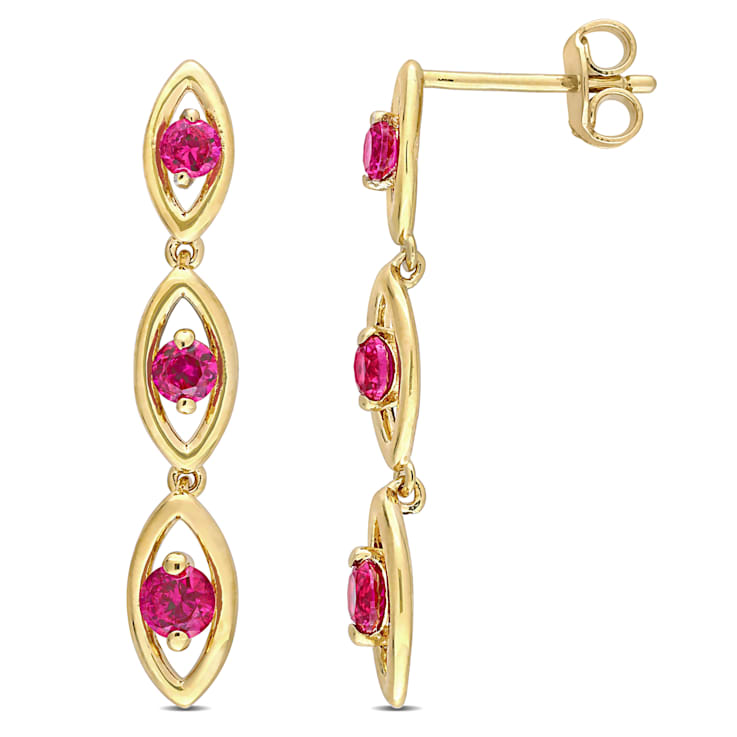 7/8 CT TGW Created Ruby Drop Earrings in Yellow Plated