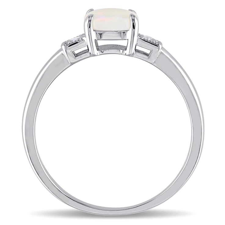 1/2 CT TGW Opal and Diamond Accent Ring in Sterling Silver