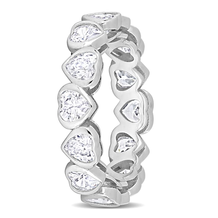 4 CT TGW Cubic Zirconia Heart Eternity Ring in Sterling Silver