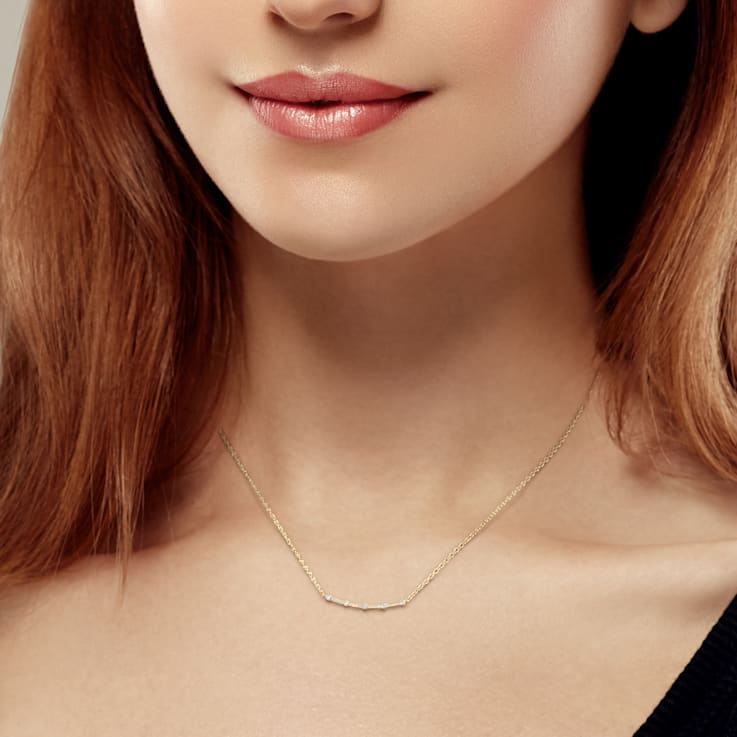 1/3 CT TGW Lab Grown Diamond Bar Pendant with Chain in 18K Yellow Gold
Plated Sterling Silver