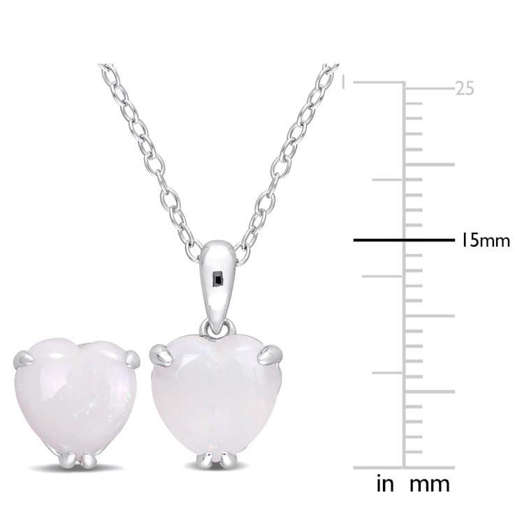 2-Pcs Set of 3 5/8 CT TGW Opal Solitaire Earrings and Pendant with Chain
in Sterling Silver