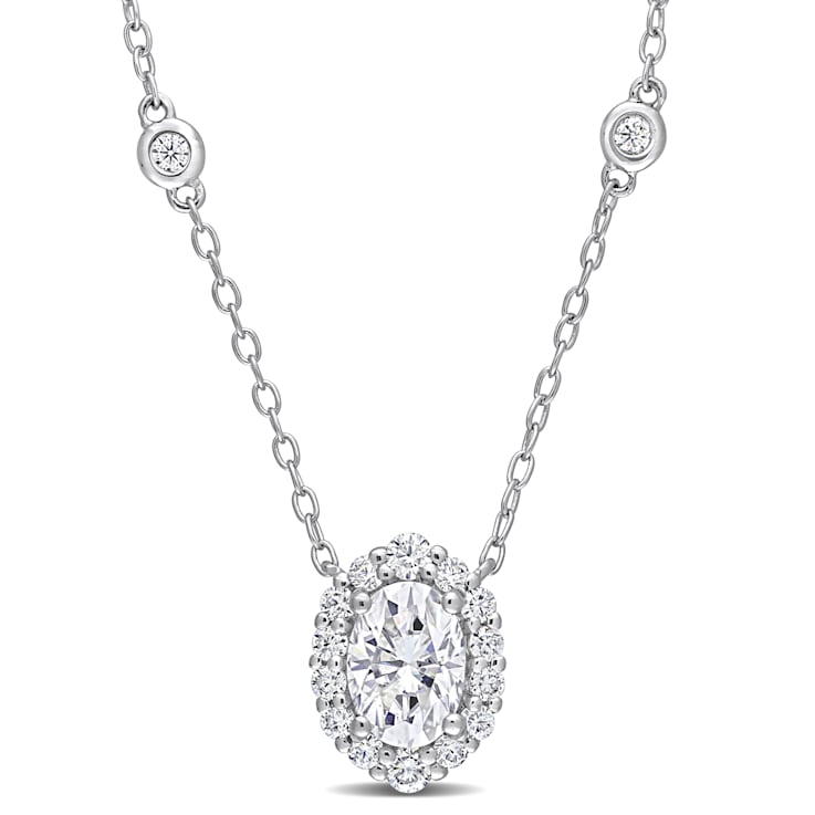 1 1 2 CT DEW Created Moissanite Halo Station Necklace in Sterling Silver 1WJJ4A