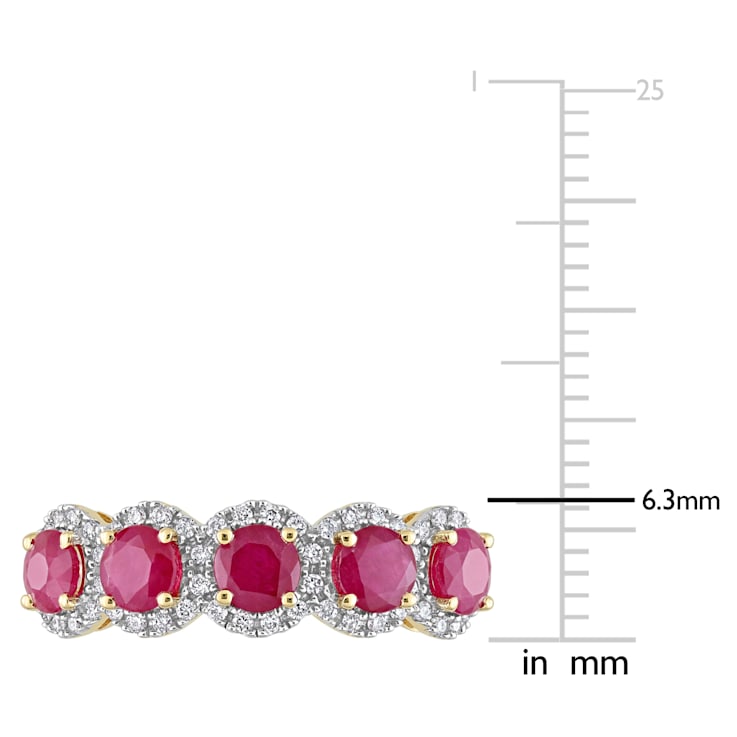 1 3/4 CT TGW Ruby and 1/5 CT TW Diamond Semi-Eternity Ring in 14K Yellow Gold