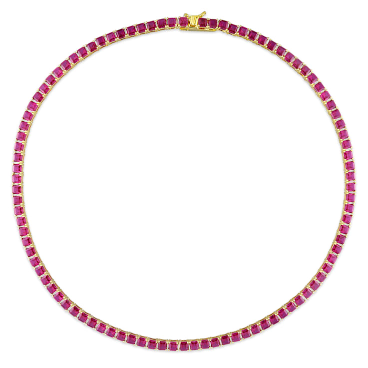 48 1/2 CT TGW Created Ruby Tennis Necklace in Yellow Gold Plated
Sterling Silver