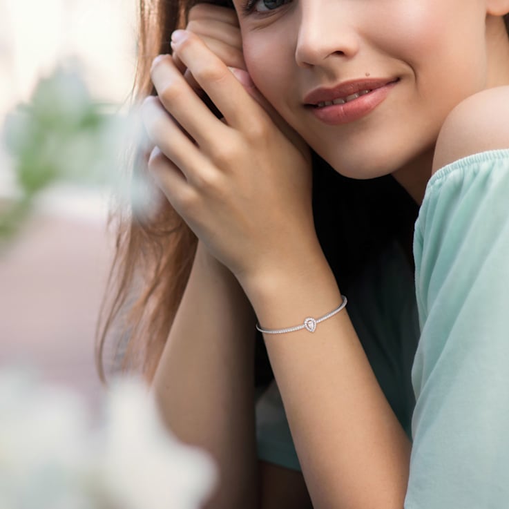 3/4 Ct DEW Created Moissanite Pear Shape Halo Adjustable Bolo Bracelet
in Sterling Silver