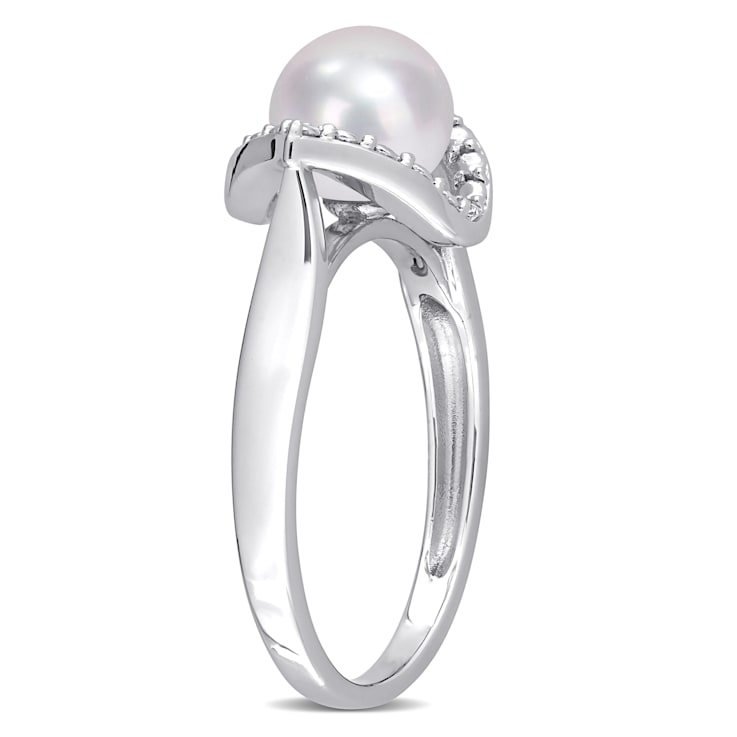 7-7.5MM Freshwater Cultured Pearl and Created White Sapphire Halo Ring
in Sterling Silver