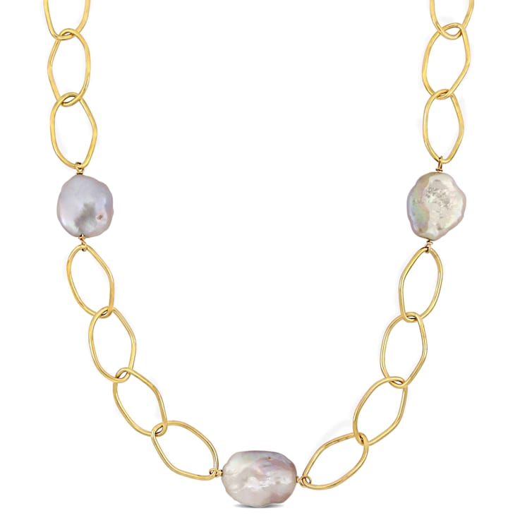 14-20 MM Pink Freshwater Cultured Pearl Oval Link Necklace in 18K Yellow
Gold Over Sterling Silver