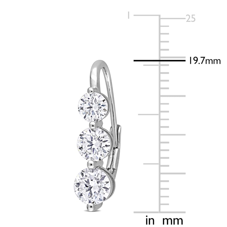 2 1/5 CT DEW Created Moissanite Three-Stone Leverback Earrings in
Sterling Silver