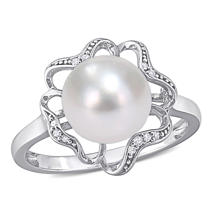9-9.5MM Freshwater Cultured Pearl and Diamond-Accent Floral Cocktail
Ring in Sterling Silver