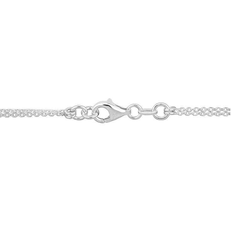Double Strand Heart Charm Necklace in 2-Tone Sterling Silver