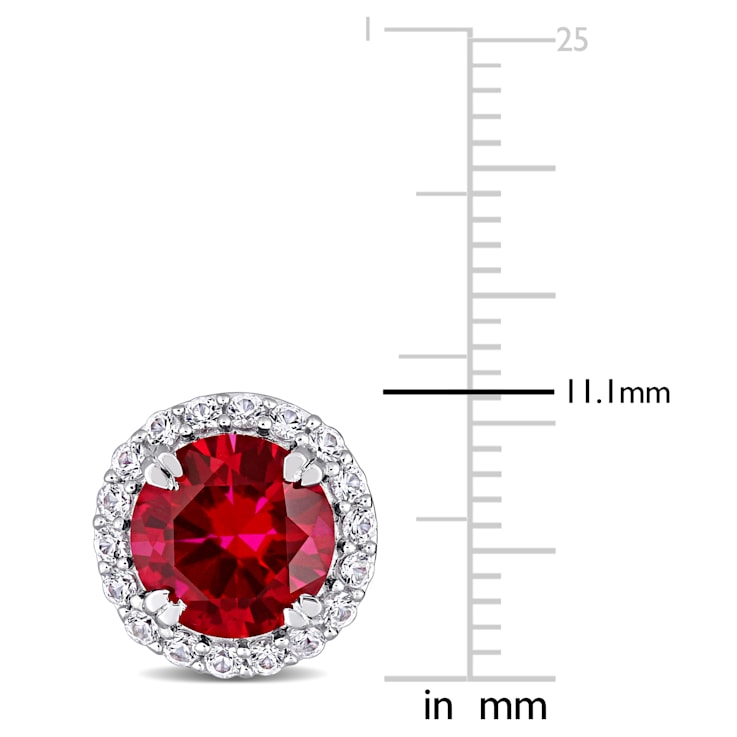 5 1/2 CT TGW Created Ruby and Created White Sapphire Circular Halo Stud
Earrings in Sterling Silver