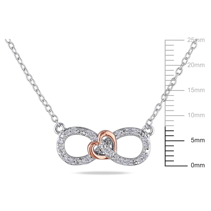 1/10 CT TW Diamond Infinity Heart Necklace in 2-Tone Pink