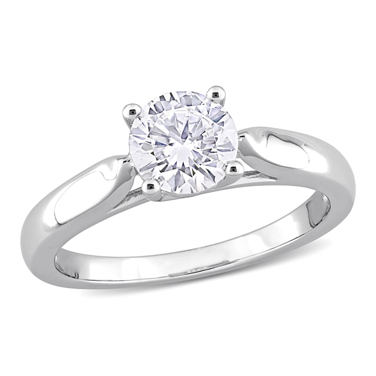 1 CT DEW Created Moissanite Solitaire Engagement Ring in Sterling Silver