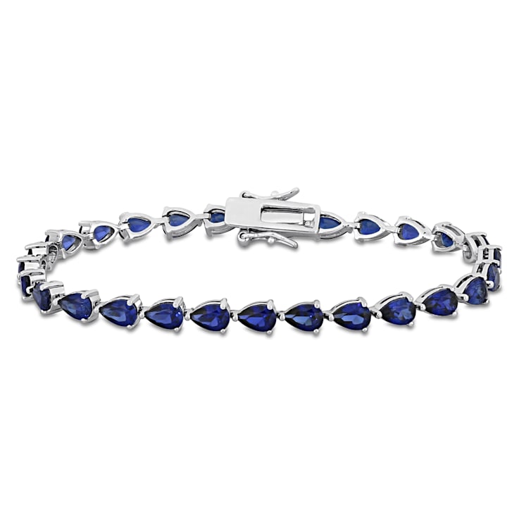 13 1/2 CT TGW Created Blue Sapphire Tennis Bracelet in Sterling Silver
