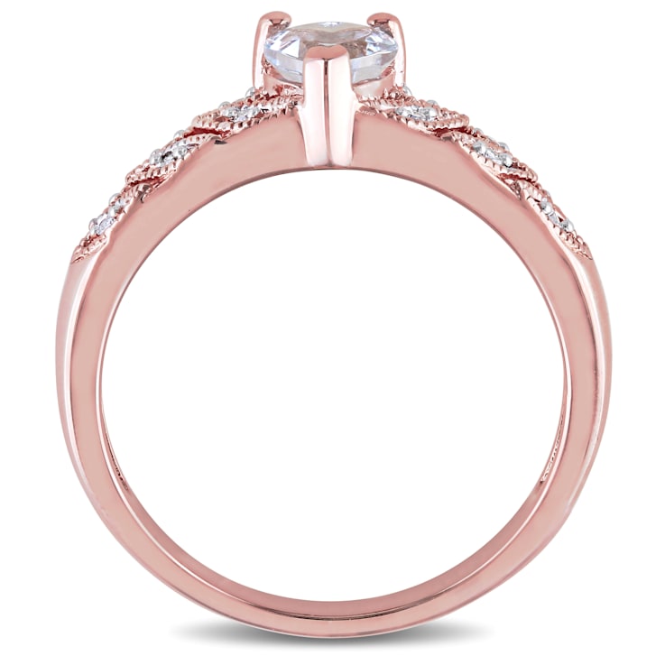 1/3 CT TGW Aquamarine and Diamond Accent Heart Vintage Ring in Rose
Plated Sterling Silver
