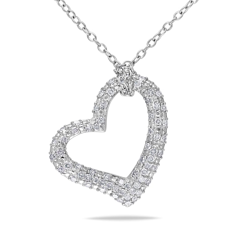 1/3 CT TW Diamond Heart Pendant with Chain in Sterling Silver