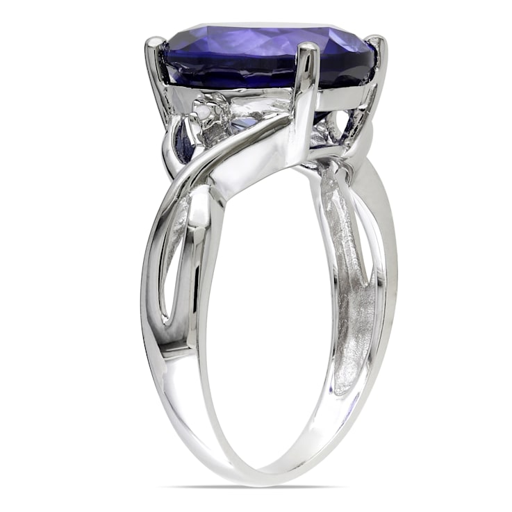 7 1/2 CT TGW Created Blue Sapphire and Diamond Accent Ring in Sterling Silver