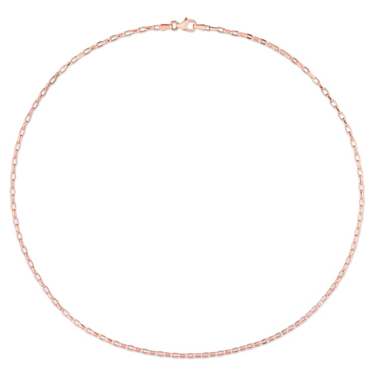 Fancy Rectangular Rolo Chain Necklace in Rose Plated Sterling Silver