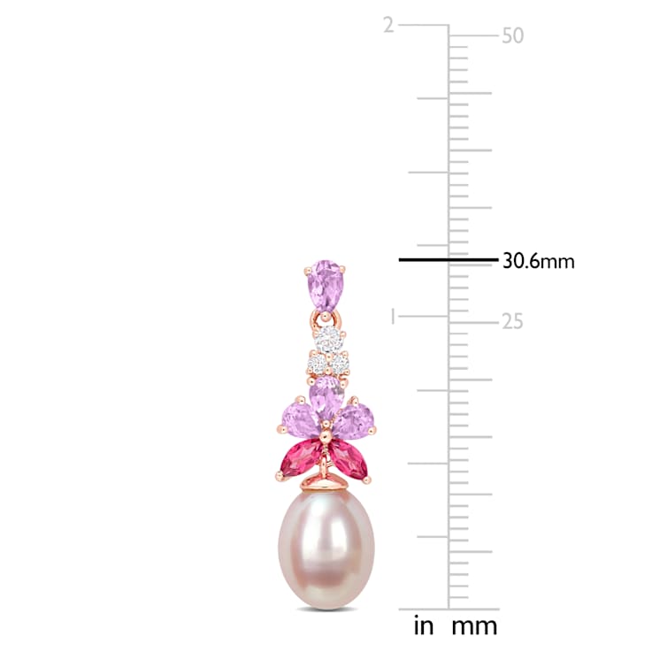 8.5-9MM Pink Cultured Pearl, Rose de France and Topaz Earrings in 18K
Rose Over Sterling Silver