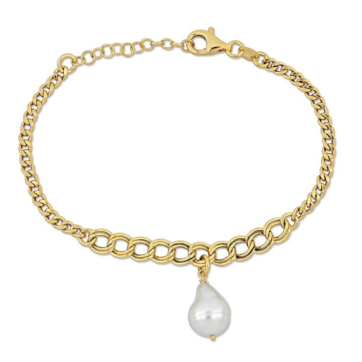 9MM Freshwater Cultured Pearl with Link Chain Bracelet in Yellow Plated
Sterling Silver