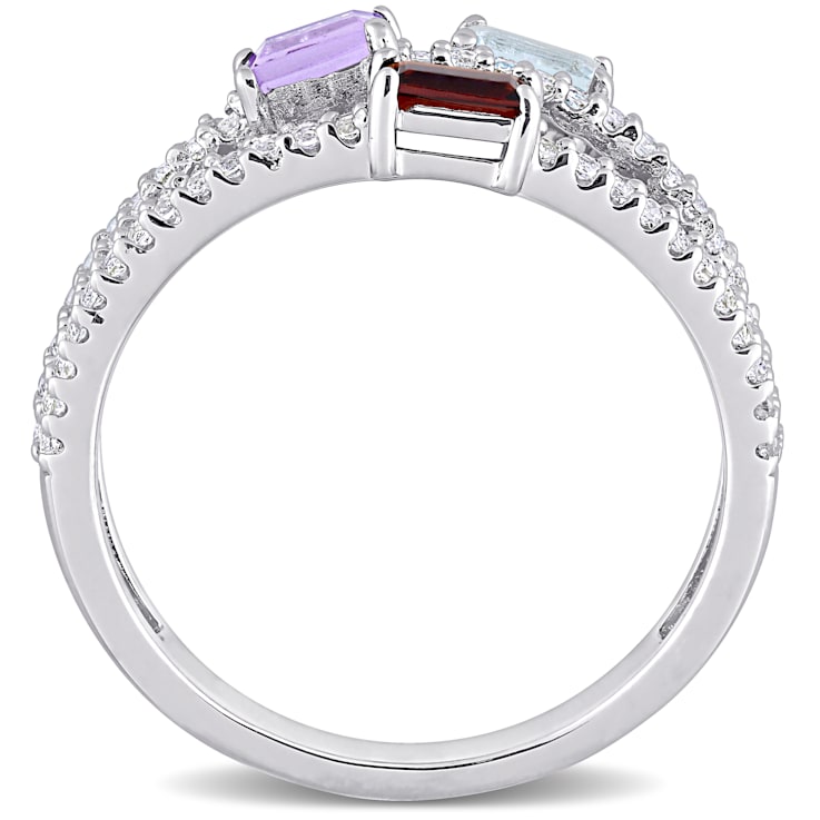 3/4 CTW Multi-Gemstone Split-Shank Ring in Sterling Silver