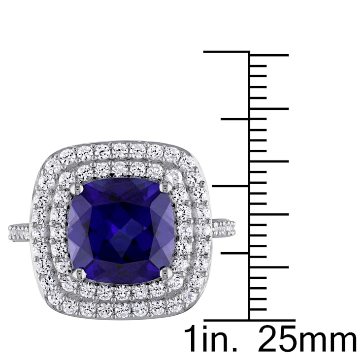 7 1/10 CT TGW Created Blue and White Sapphire Double Halo Ring in
Sterling Silver