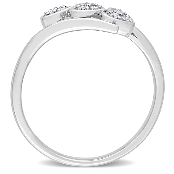 1/10 CT TW Diamond Triple Heart Bypass Promise Ring in Sterling Silver