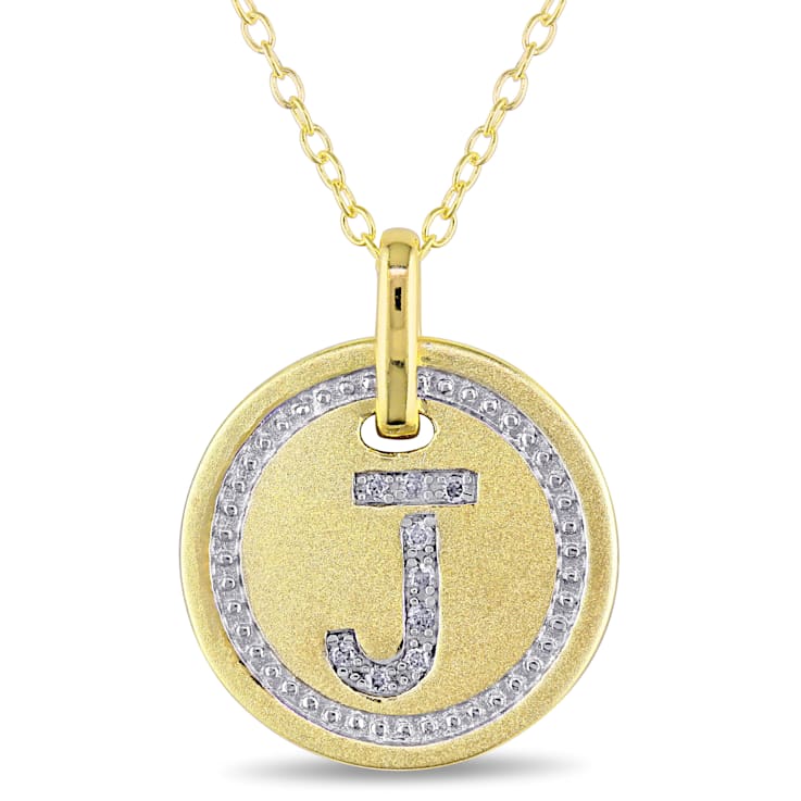 Diamond "J" Initial Pendant with Chain in 18K Yellow Gold Over
Sterling Silver