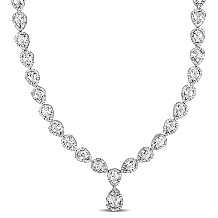 38 CT TGW Cubic Zirconia Teardrop Necklace in Sterling Silver