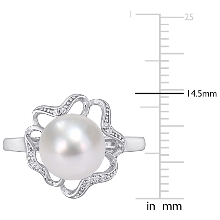 9-9.5MM Freshwater Cultured Pearl and Diamond-Accent Floral Cocktail
Ring in Sterling Silver