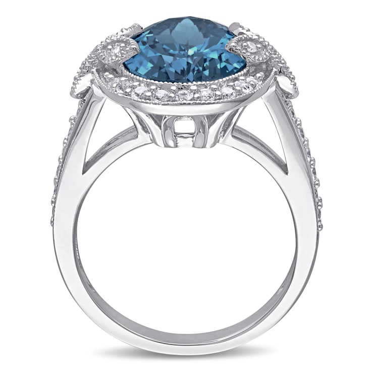 7 7/8 CT TGW London Blue and White Topaz with Diamond Accent Cocktail
Ring in Sterling Silver