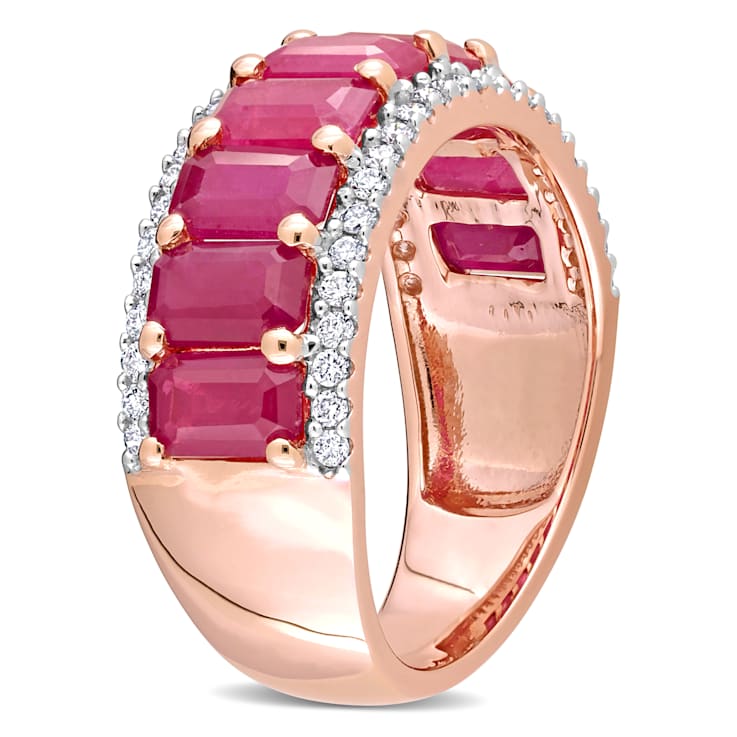 3 1/3 CT TGW Ruby and 1/3 CT TW Diamond Semi Eternity Ring in 14K Rose Gold
