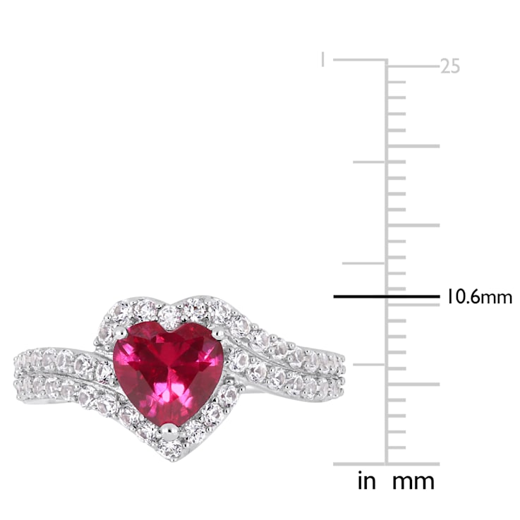 2 1/2 CT TGW Created Ruby and Created white Sapphire Halo Engagement
Ring in Sterling Silver