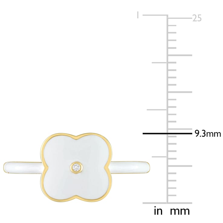 0.01 CT TGW Created White Sapphire Floral White Enamel Ring in Yellow
Plated Sterling Silver