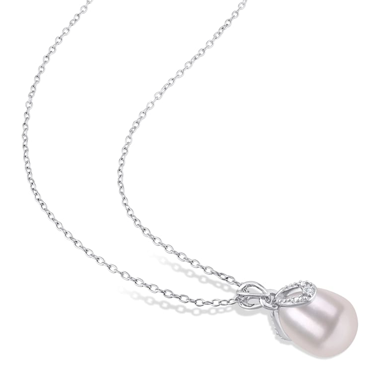 8.5-9MM Freshwater Cultured Pearl and Diamond Accent Pendant with Chain
in Sterling Silver